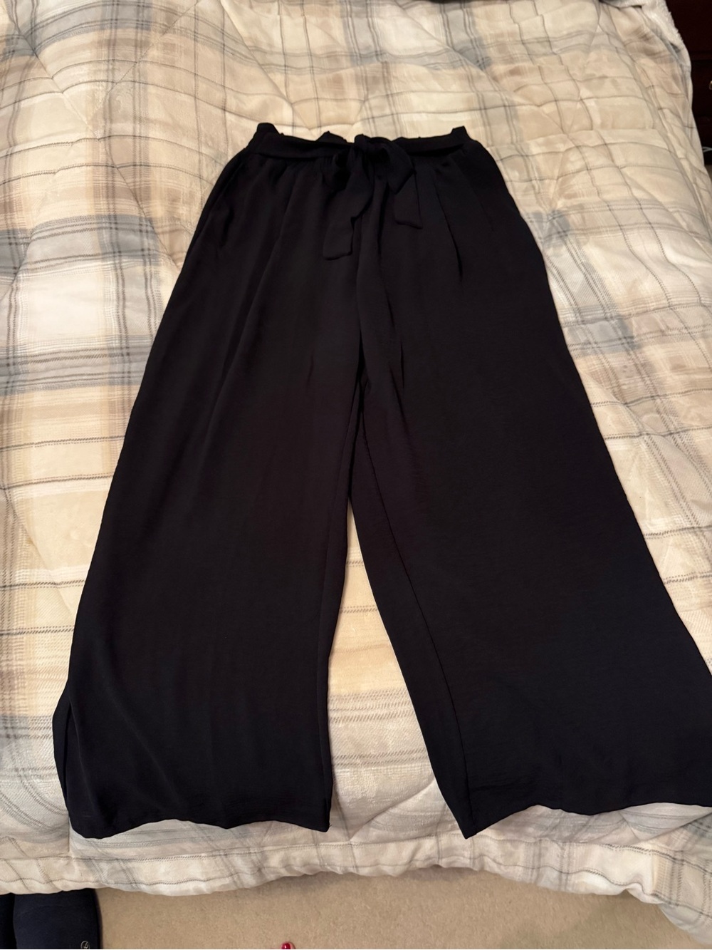Wide Leg Black Palazzo Pants with Tie Waist